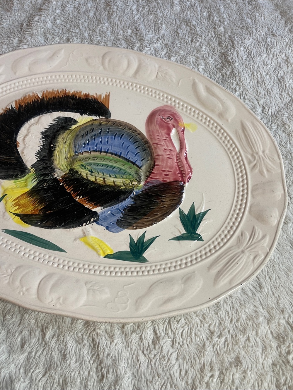 Vintage hand, painted Turkey Ceramic Platter - Cream Base with Multicolor - Picture 2 of 6